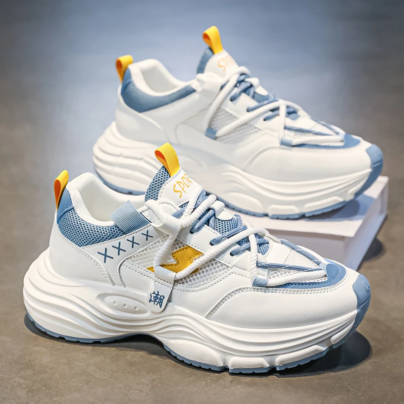 Beige Fashion Men Footwear Shoes Chunky Sneakers for Man Mesh Breathable Anti Slip Board Running Sports Shoe Male Rubber Sole 44