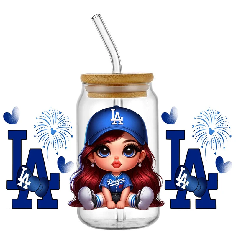 Baseball Team Cute Girl 16OZ UV DTF Cup Wrap Transfer Sticker Label DIY Waterproof Logo for Libbey Glass Can DIY Mug Sticker