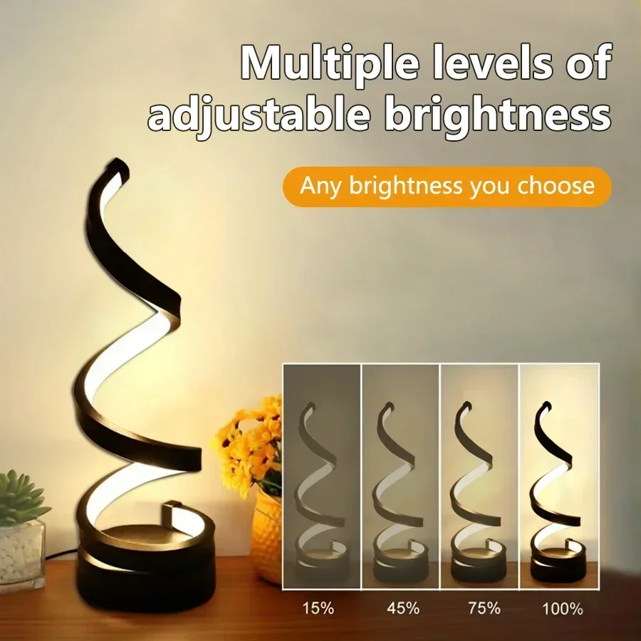 ปลั๊ก USB โคมไฟตั้งโต๊ะเกลียว 3 สีหรี่แสงได้โคมไฟข้างเตียง Ambient Light สําหรับห้องนั่งเล่นห้องนอน Office Bar Cafe Decor