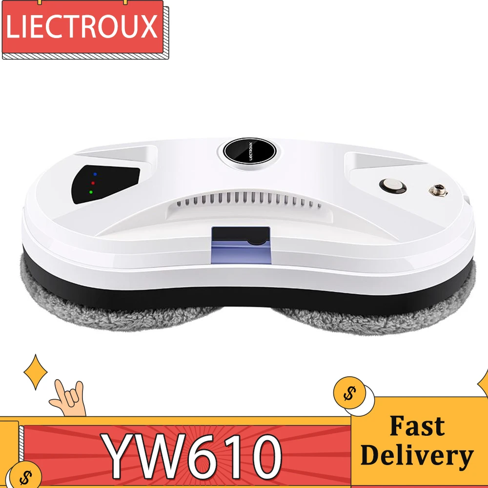 LIECTROUX YW610 Robot Window Cleaner, Single Water Spray, 2800Pa Suction, 30ml Water Tank, Border Detection, Remote Control