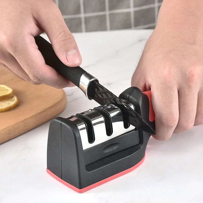 Kitchen 3-Segment Knife Sharpener Household Multi-Functional Hand-Held Three-Purpose Black Sharpening Stone Kitchen Artifacts