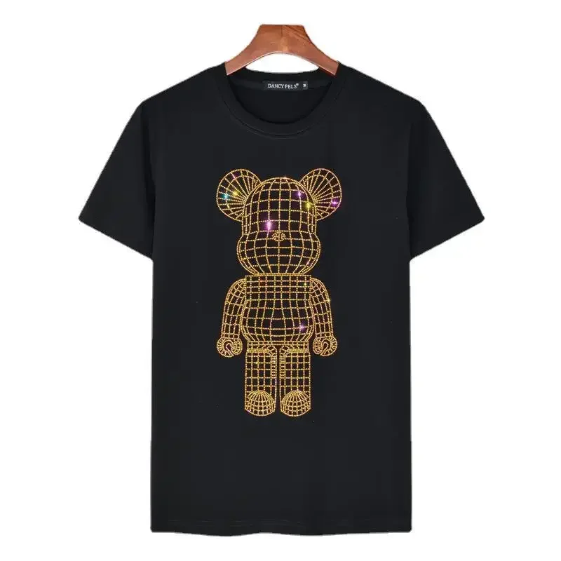 

Size 5XL Ladies Bright Cute Bear Diamonds T Shirt Women Short Sleeve Fashion Streetwear O Neck Cotton Tshirts Calaveras Camiseta