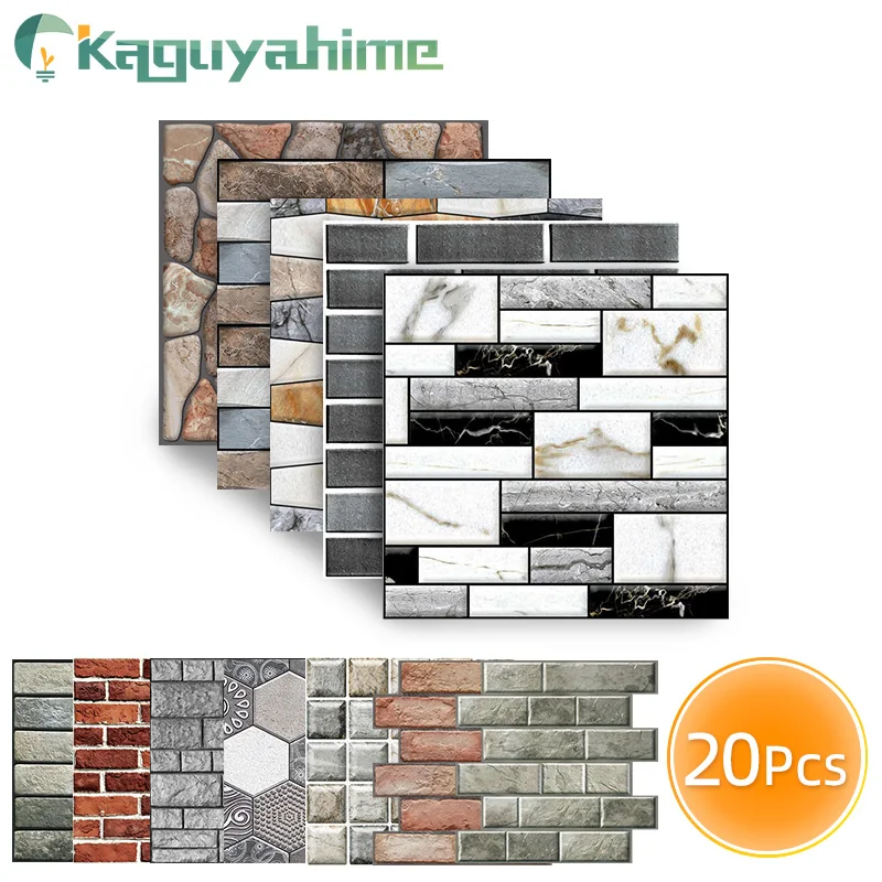 Kaguyahime 20 шт. самоклеющиеся наклейки для настенной плитки DIY каменный узор 3D ПВХ настенная бумага настенная панель домашний декор