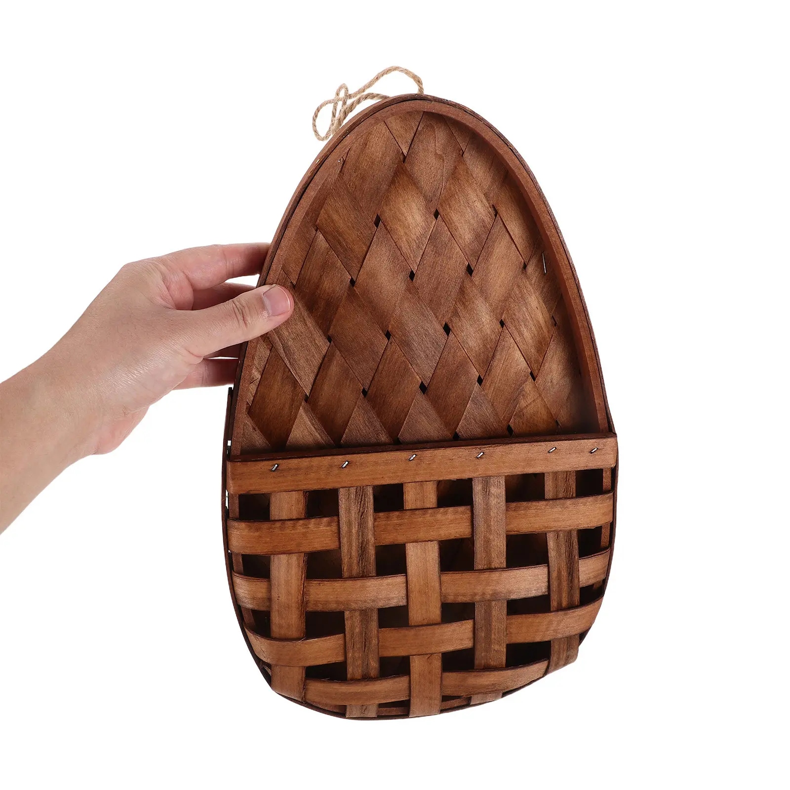 Woven Wall Hanging Wood Basket Rustic Farmhouse Flat Back Flower Holder Decorative Wall Pocket Vase for Dried Fresh Floral