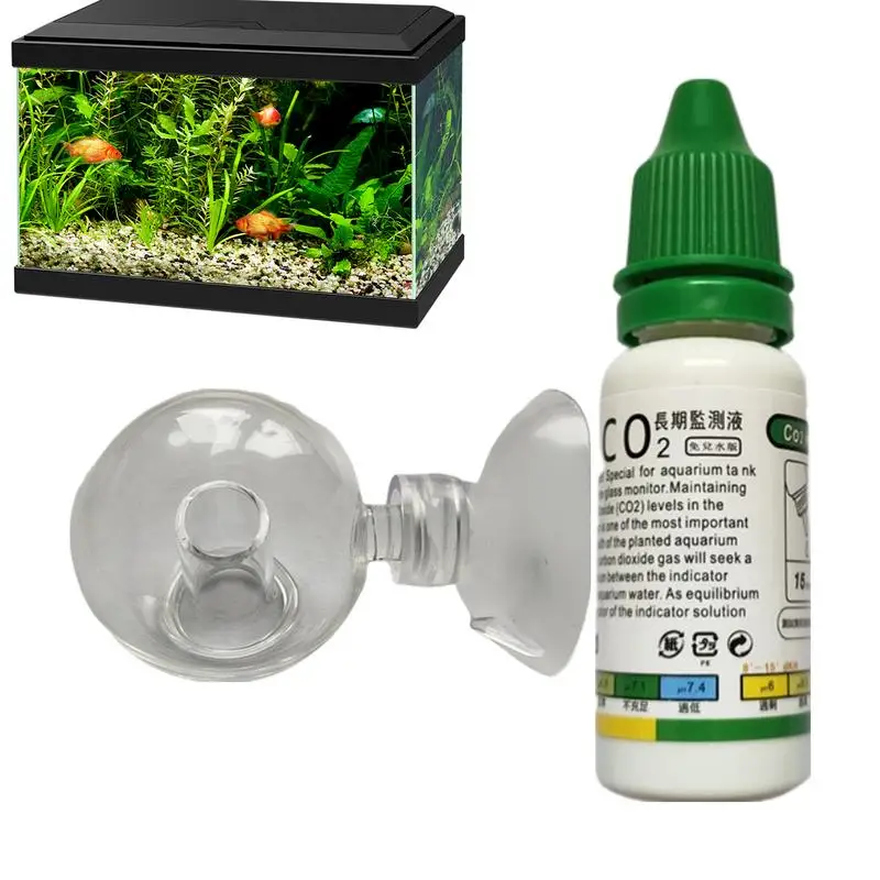 Monitor de solución de comprobación de gotas de vidrio de CO2 acuático, comprobador de dióxido de carbono de vidrio fluido, Kit de prueba de tanque de peces más rápido para tanque de acuario