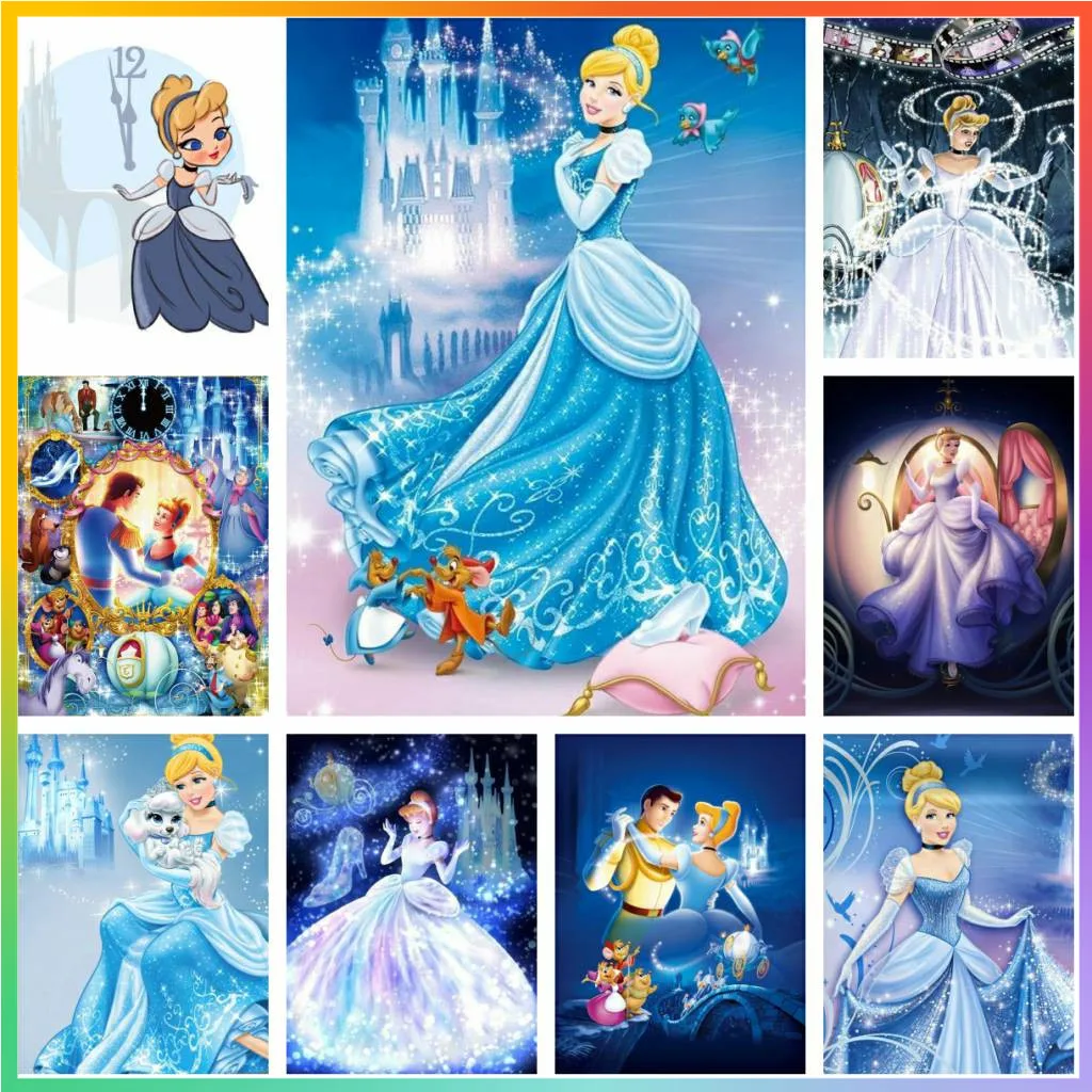 Kopciuszek Disney Princess Element Zestaw Obrazy Zestaw Rysunek Sztuka Diament Malarstwo 5d Mozaika Stitch Nowa Kolekcja Duży Rozmiar Dzieci