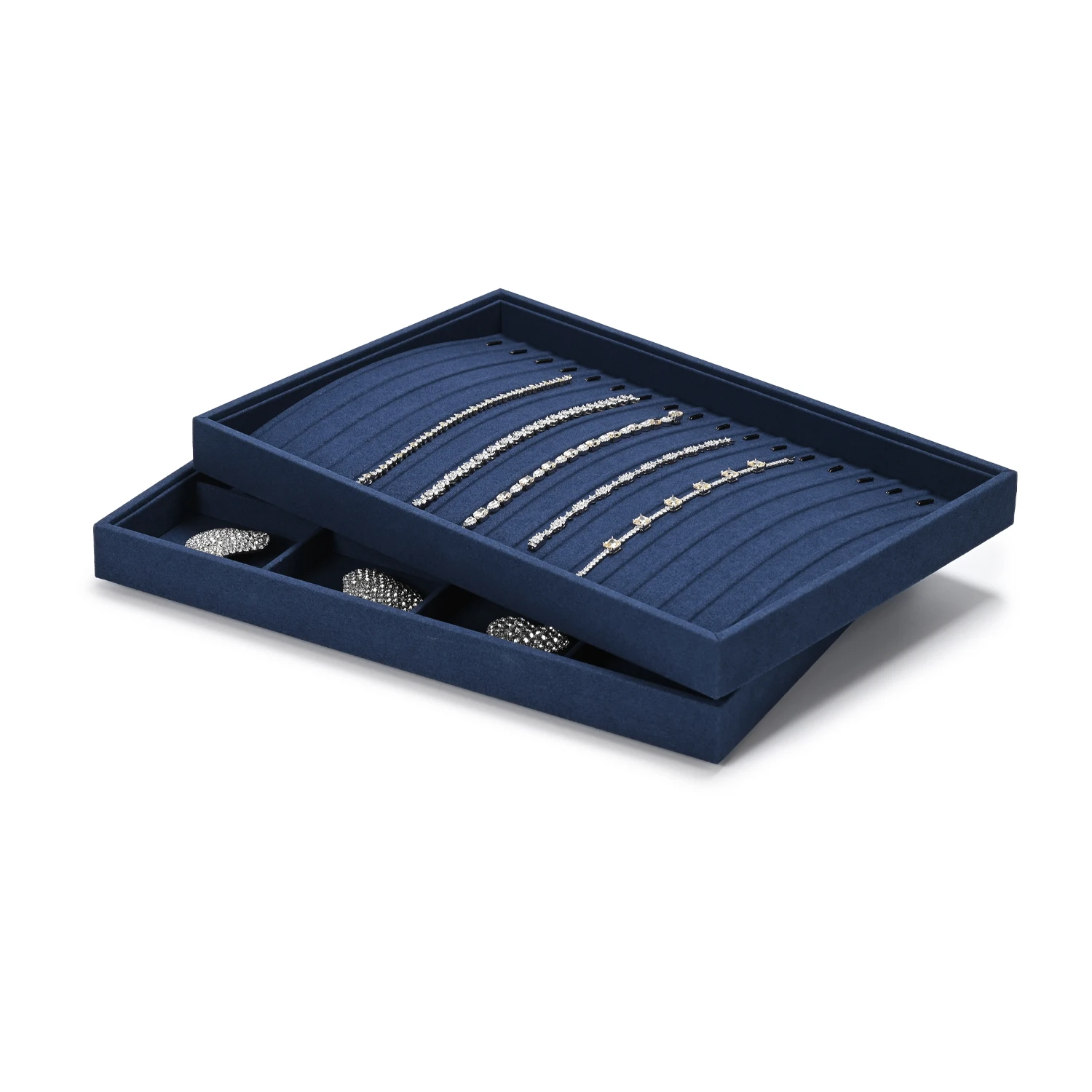 Oirlv Navy Blue Velvet Bracelet Storage & Display Tray - Multi - Slot Organizer for Home & Retail Jewelry Showcase Jeweler