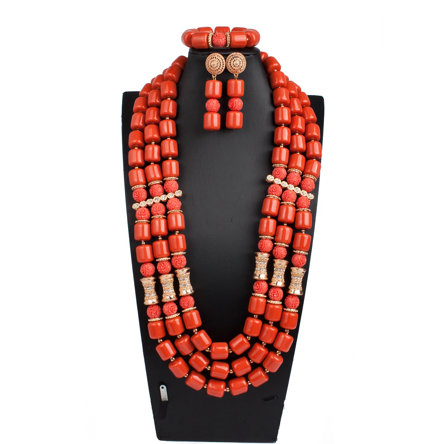 

Luxury Genuine Artificial Coral Beads Bridal Jewelry Set African Nigerian Wedding Jewelry Set Plastic Coral Beads for Brides