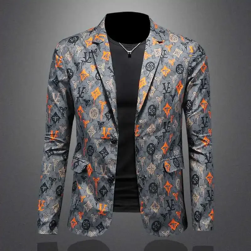 

Station European Goods Light Luxury Fashion Brand Spring and Autumn Casual Printed Thin Suit Jacket Men Slim-Fit Suit Jacket