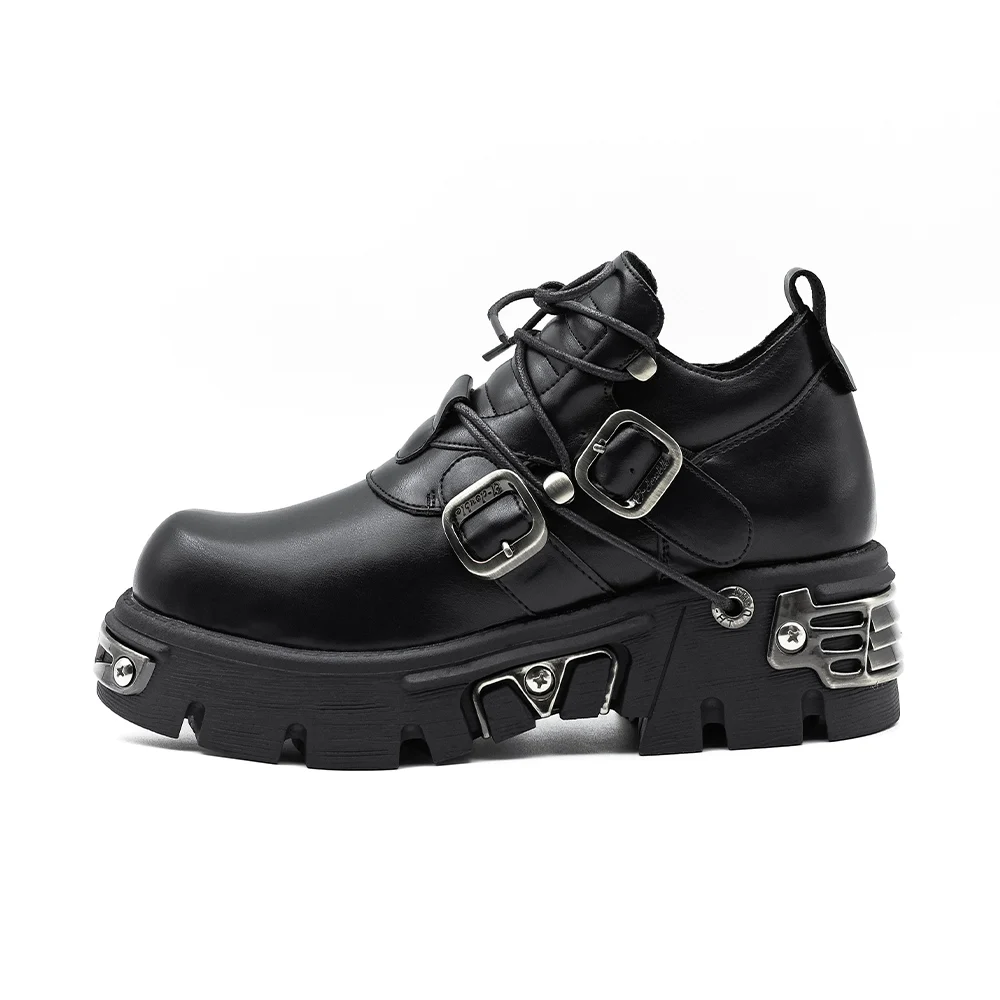 U-Doppel 2023 Neue Dark Punk Stil Frau Gothic Flamme Geschnitzt Vintage Rock Stiefel Leder Schuhe Metall Nische Niedrigen top Plattform Schuhe