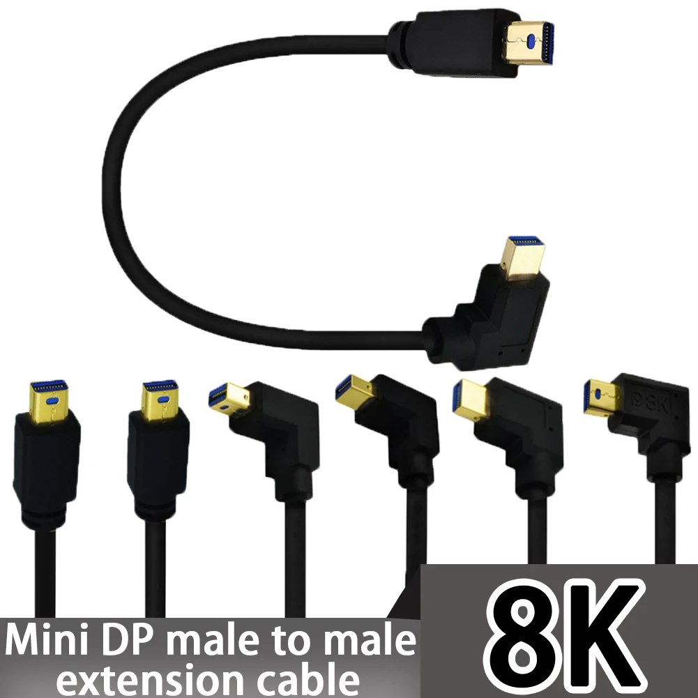 90 Degree Mini Displayport Cable 1ft, Down Angled Mini DP Male To Down Angled Mini DP Male Adapter Cable Support 8K Mini DP 1.4