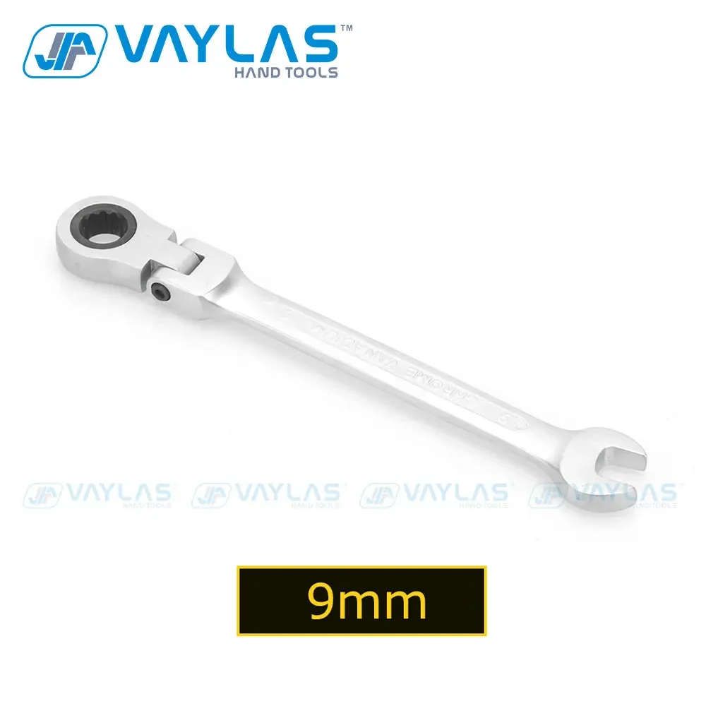 9mm Dull Polished Combination Wrench Flexible Head 72T Ratchet and Open End High Torque Spanner Repair Hand Tool