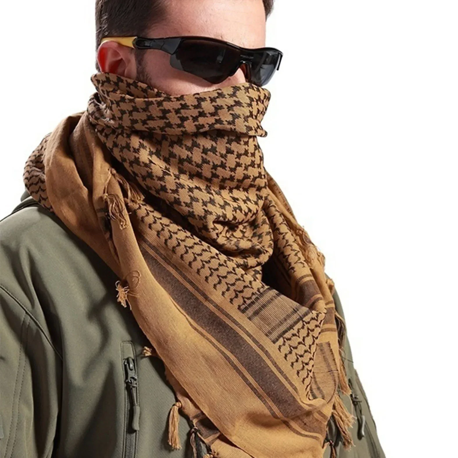 Tactical Hunting Scarf Men Women Molle Shemagh Tactical Desert Keffiyeh Head Neck Scarf Arab Wrap Hiking Airsoft Mask Scarf