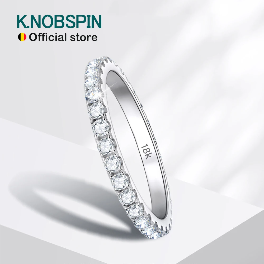 

KNOBSPIN 2mm D Color Moissanite Ring 925 Sterling Sliver Solid 18k White Gold Eternity Band Wedding Engagement Rings For Women