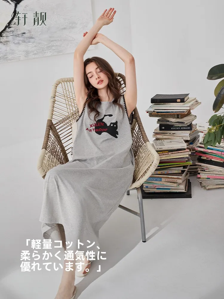 xuanjiang-cotton-summer-sleeveless-long-dress-casual-home-clothes-thin-pure-cotton-vest-cartoon-print-comfortable-sleepwear