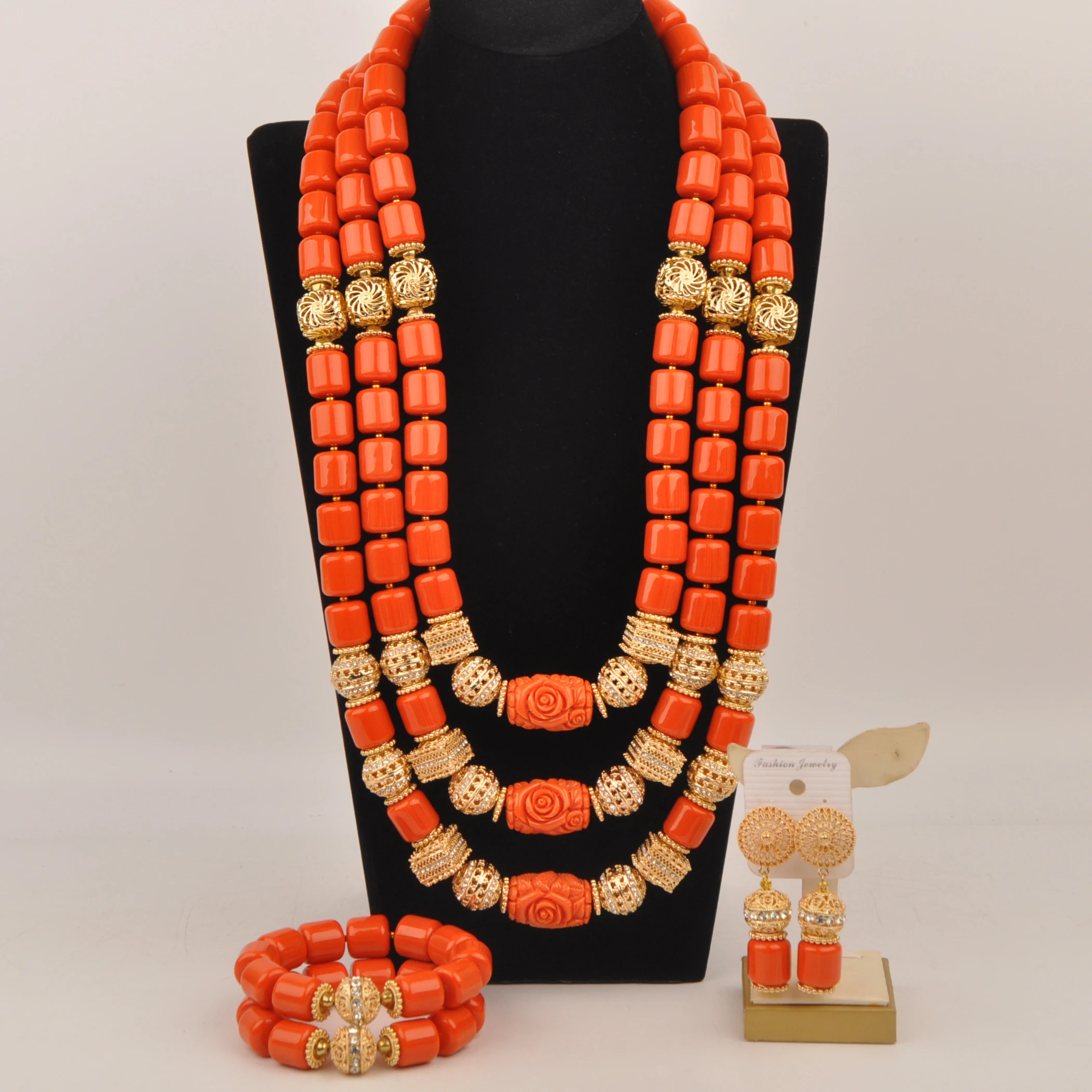 New African Bridal Wedding Jewelry Nigeria Wedding Beads White Imitation Coral Necklace Couple Jewelry Set XIN-78