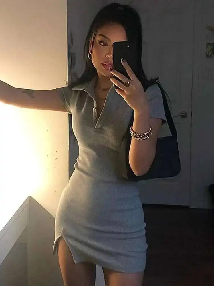 فستان قصير مثير بأكمام قصيرة فستان صيفي قصير للسيدات موضة ملابس الشارع الشهير ملابس حفلات صلبة لطيفة تي شيرت فستان قصير PA7Q