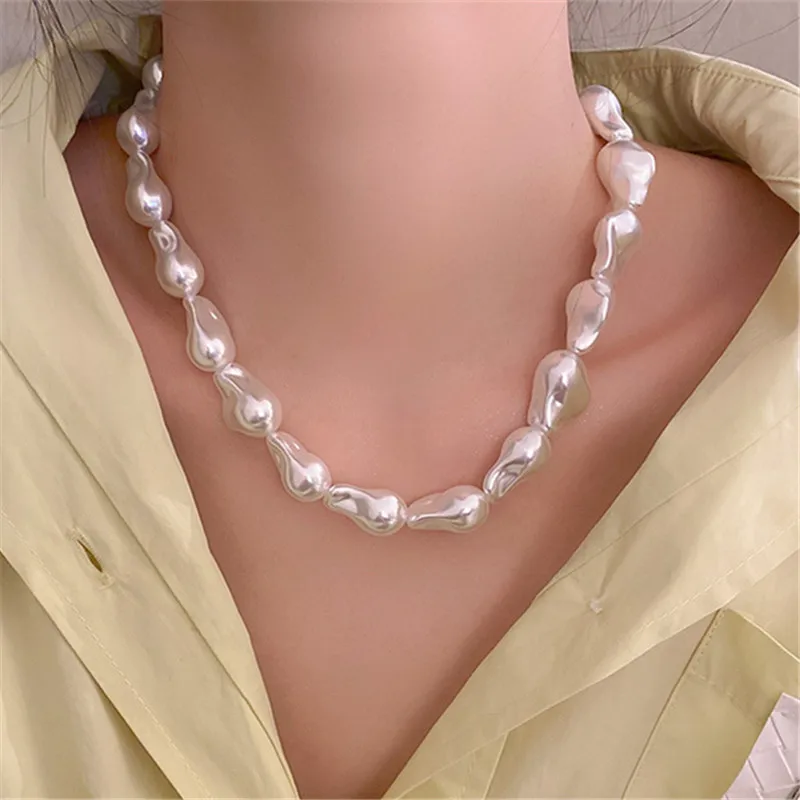 XIALUOKE French Vintage Bohemian Big Beads Pearl Choker Necklace For Women Girls New Luxury Bride Clavicle Chain Wedding Jewelry