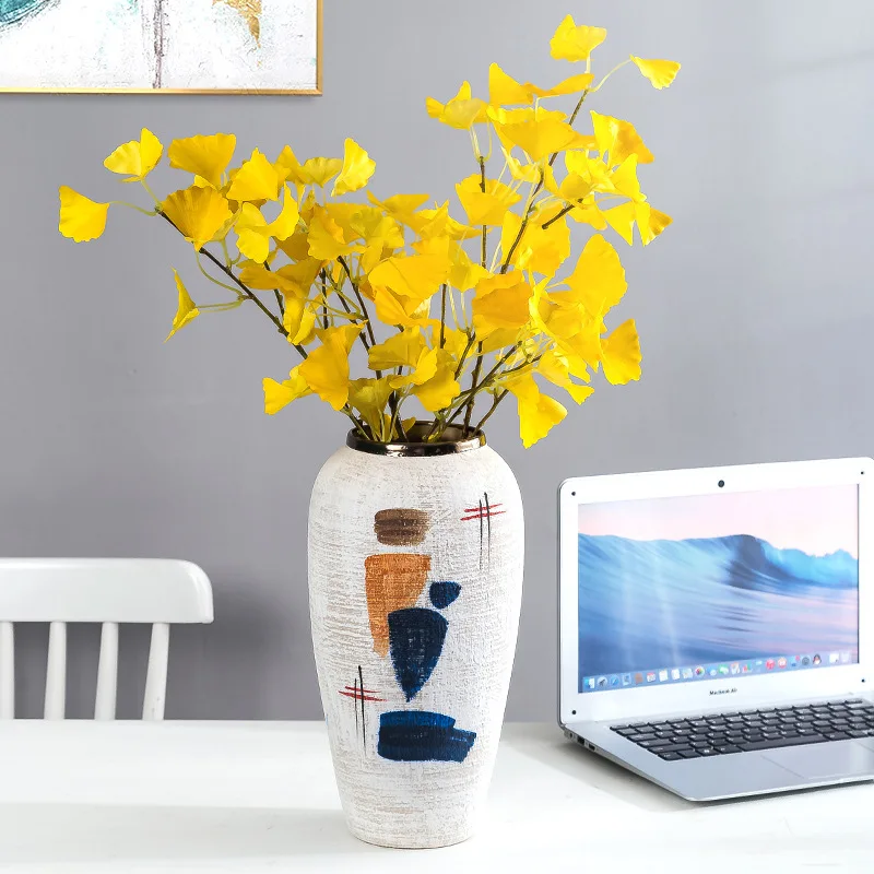 

Jingdezhen hand-painted ceramic vase ornament Nordic abstract white vase living room flower arrangement dried flower ware