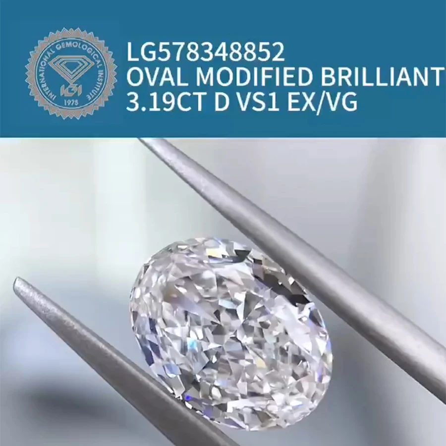 AEAW 3.19 Ct Oval Cut CVD Lab Grown Diamond IGI Certified D Color VS1 Clarity