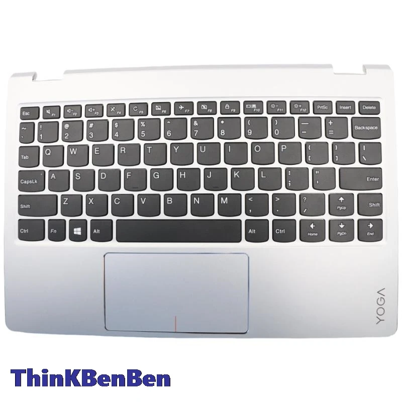 Clavier anglais américain pour ordinateur portable Lenovo, coque supérieure argentée, repose-poignets, urgence, apad, Yoga 710, 11ISK, 11IKB, 5CB0L46, rationnel