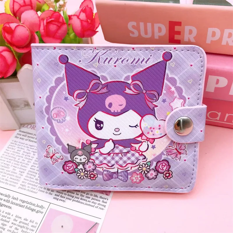 Sanrio Girl Heart Short Wallet Cute Cartoon Pochacco Kuromi Folding Fashion Coin Purse Multifunctional Card Package Id Holder