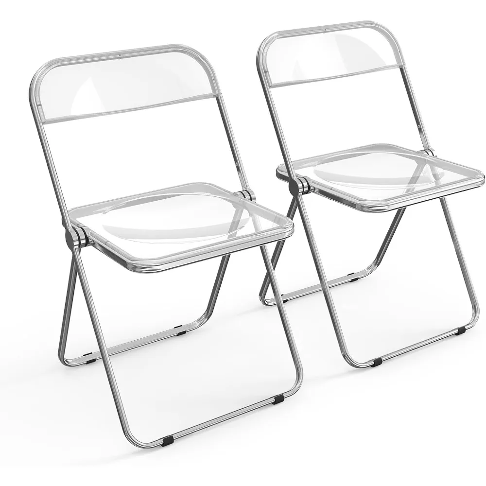 

Acrylic Folding Chairs 2 Pack, Clear Chair Foldable and Stackable, Plastic Panel & Metal Chrome Frame, Weight Capacity 350 lbs,