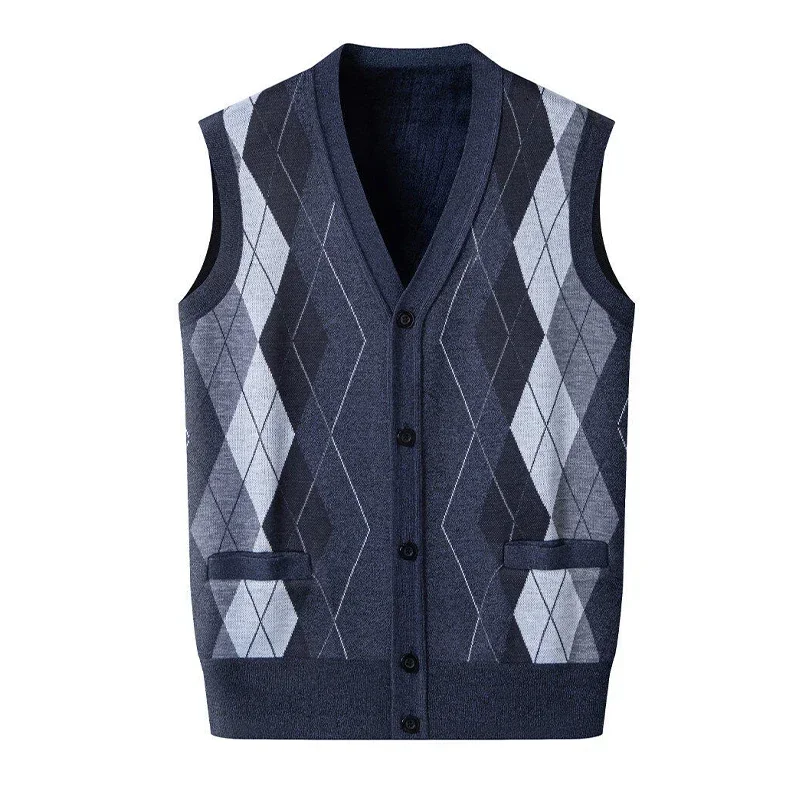 

Мужской классический свитер с v-образным вырезом, жилеты, кардиган без рукавов Argyle, вязаный жилет на пуговицах, мужская весенне-осенняя одежда