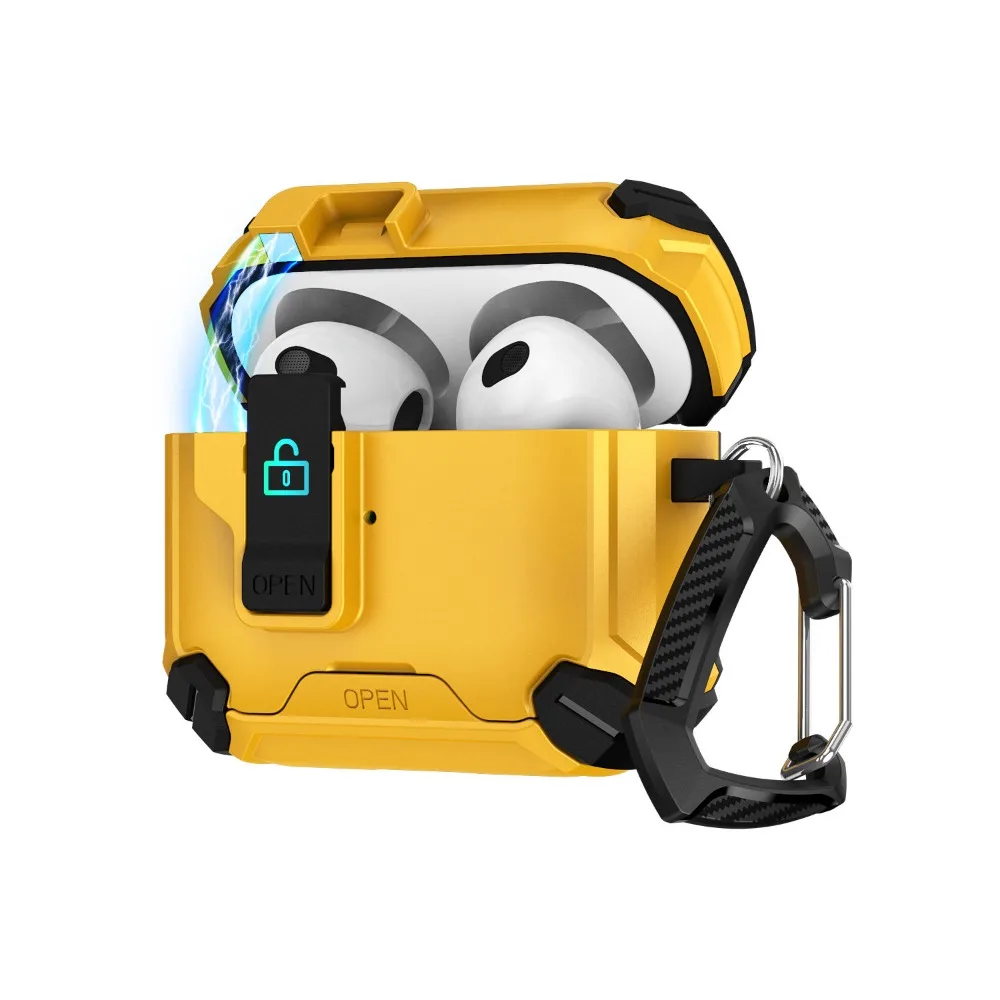 Armor Magnetic Automatic Switch Kopfhörerhülle mit Halterungshaken für Airpods 4 3 Pro 2 1, stoßfeste, schützende Ladehülle