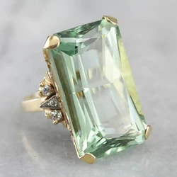 Jianjie Gold/Silver Two Color Women's Fresh Green Square Zircon Inlaid Rings Elegant Delicate Female Ring Jewelry Accessories