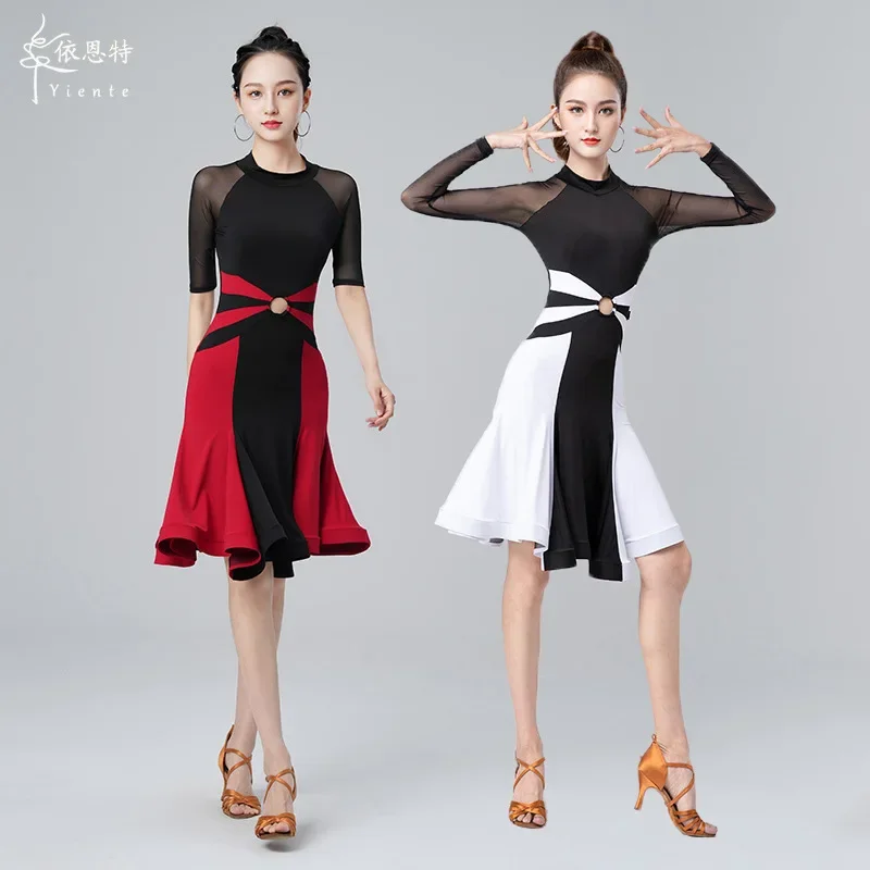Femme mode robe de danse latine dame patchwork cha cha tango robe de danse