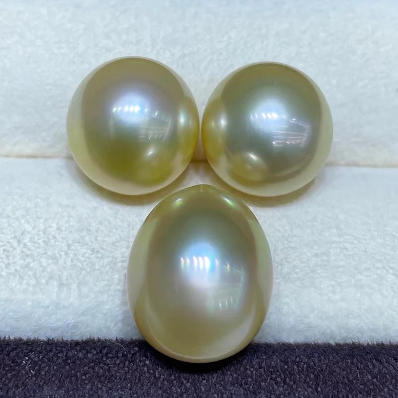 12-13mm Golden Real South Sea Pearl Beads for Making Earrings and Pendant Jewelry Set AAAA Oval Shape High Luster Loose Pearls