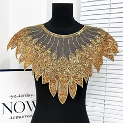 1Pc Handsewn Beading Drill Sequin Lace Patches For DIY Sewing Fabric Coats Dress Shoulder Patch Chest Collar Flower Accessories