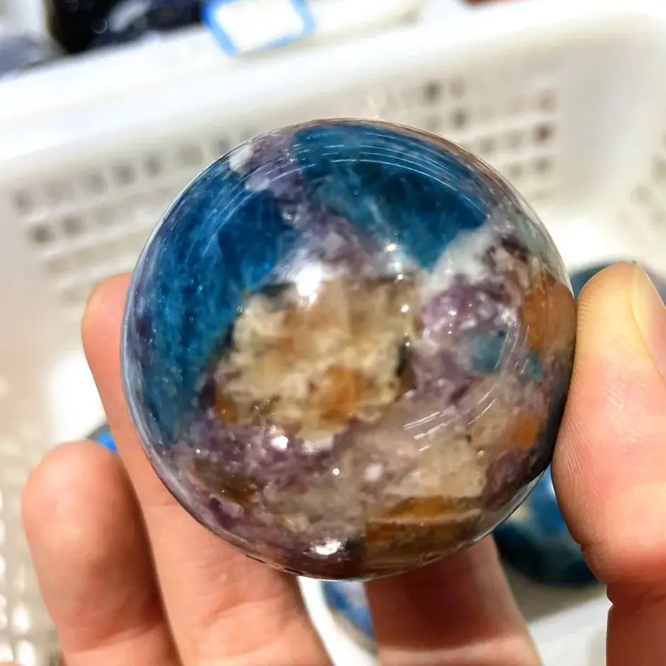 

4.5cm Natural Gemstone Purple Mica Sunstone Blue Apatite Symbiont Crystals Ball Spheres Home Decoration Paragenic Ore Minerals