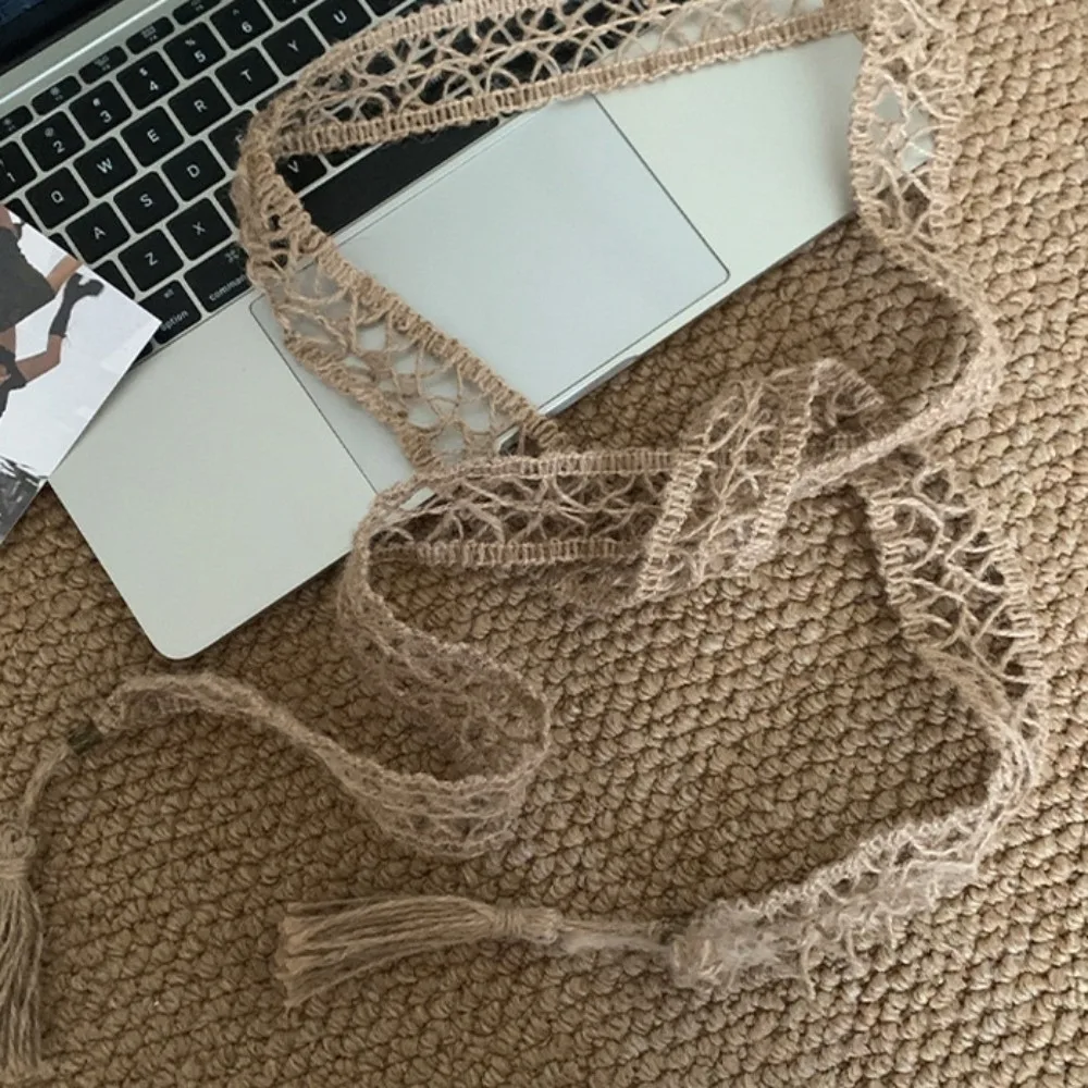 حزام خصر على الطراز البوهيمي على الطراز العرقي رفيع طويل من القطن والكتان حزام منسوج ربط سلسلة خصر بأوراق فضية مجوفة