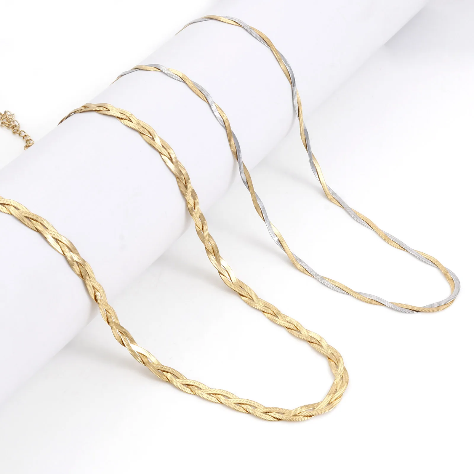 2023 Multi Layer Waterproof Flat Snake Chain Braided Herringbone Chain Necklace Wholesale Stainless Steel Jewelry For Women