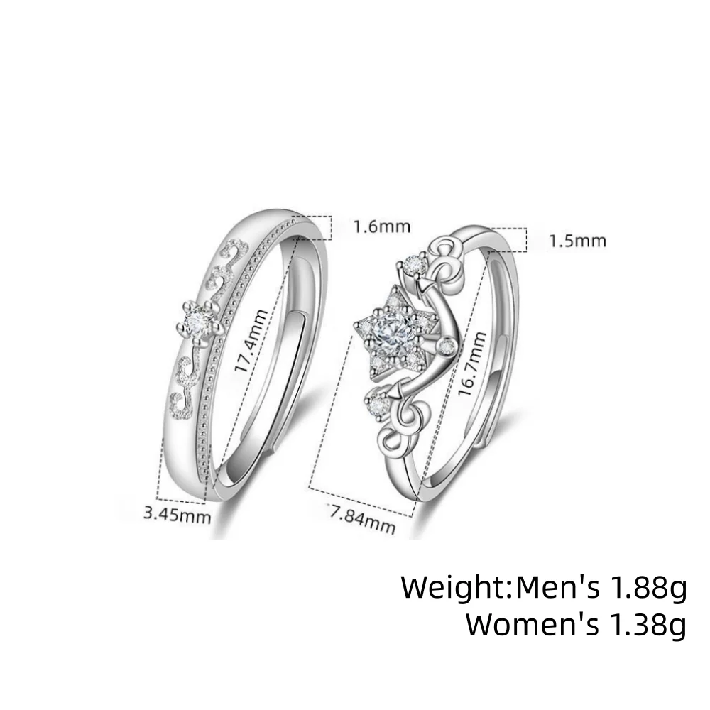 خاتم فضة استرليني 925 نجمة الماس الزركون حلقة مفتوحة زوجين موضة بسيطة حفلة عيد ميلاد الزفاف الذكرى مجوهرات هدية #6