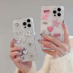 Cute 3D Love Heart Y2K Star Spicy Girl Phone Case For iPhone 15 14 13 11 12 Pro Max Epoxy Transparent Soft Shockproof Cover