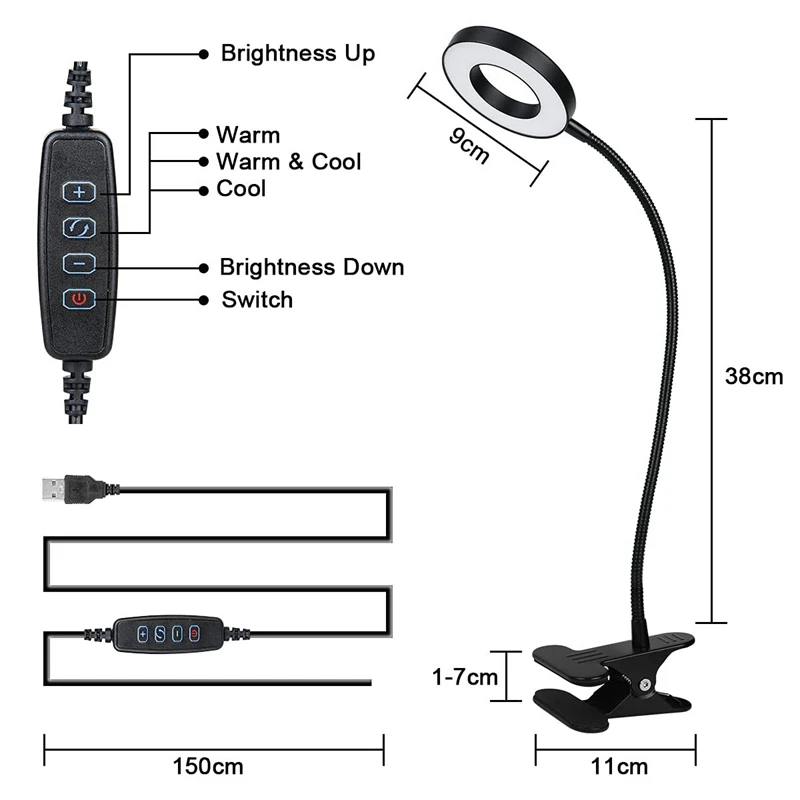Desk Lamp, LED Clip On Light Reading Lights USB Book Clamp Light With 3 Color Modes Eye Protection Kids Desk Lamp Easy To Use