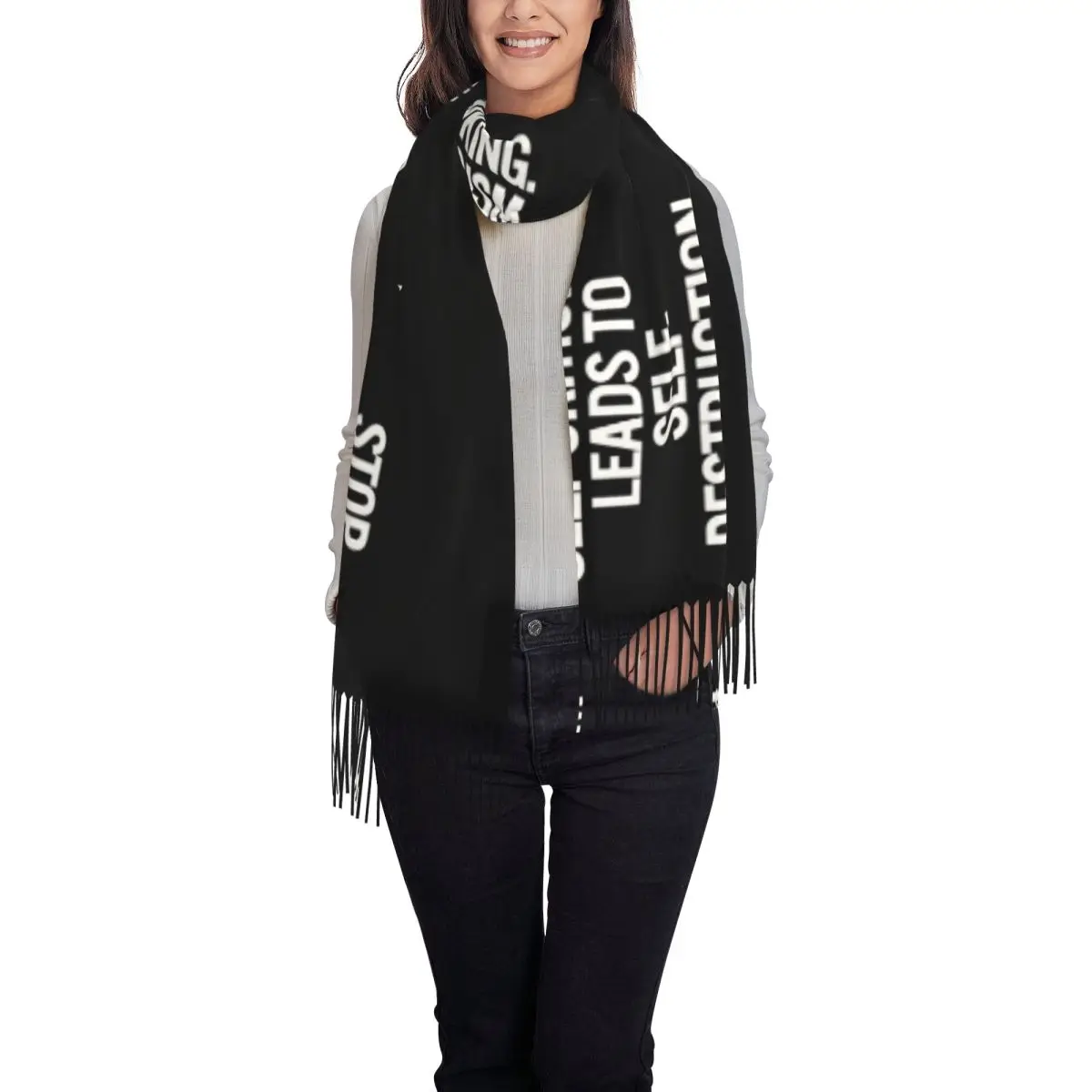 Custom Female Large Msi Mindless Hip Hop Rock Self Indulgence Scarves Women Winter Thick Warm Tassel Shawl Wrap Electro Scarf