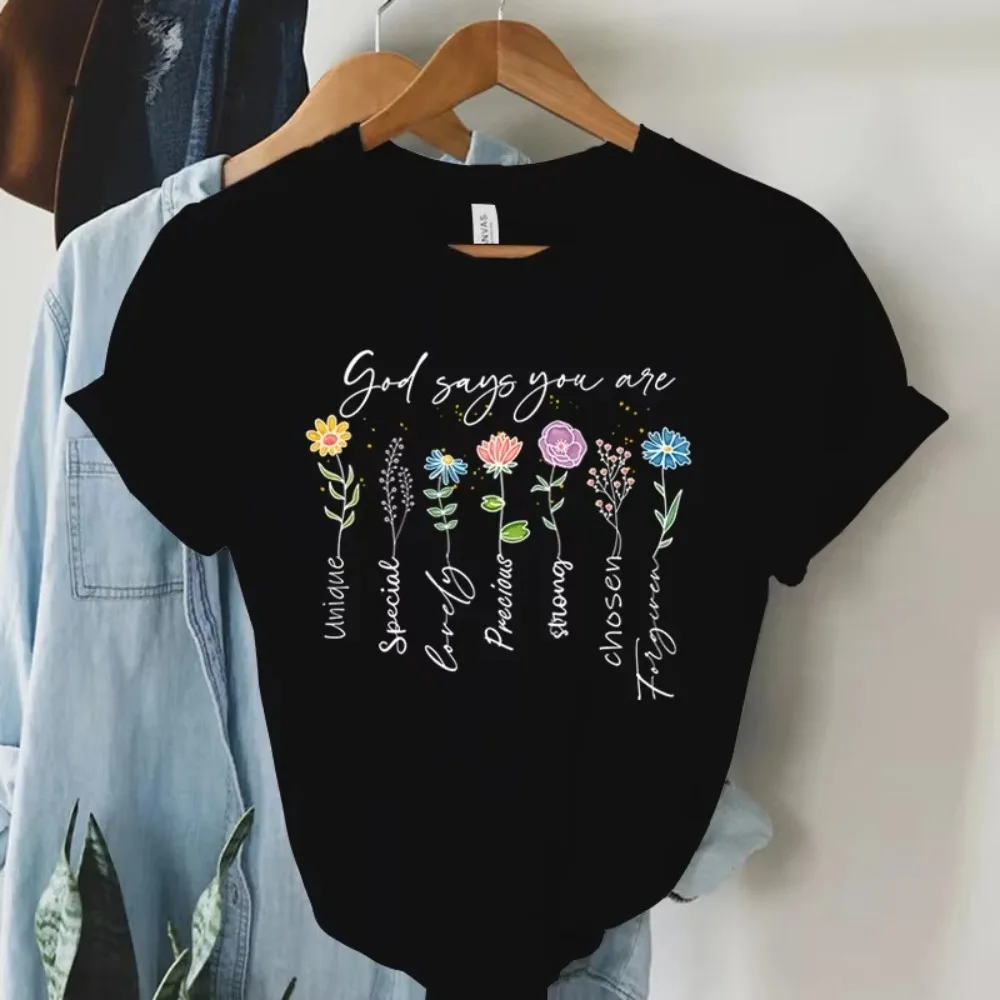 

God Says You Are Unique Print T Shirt Women Gospel Music Fashion Street-wear Tops Vintage Tees T-shirt Comfortable Soft Cotton