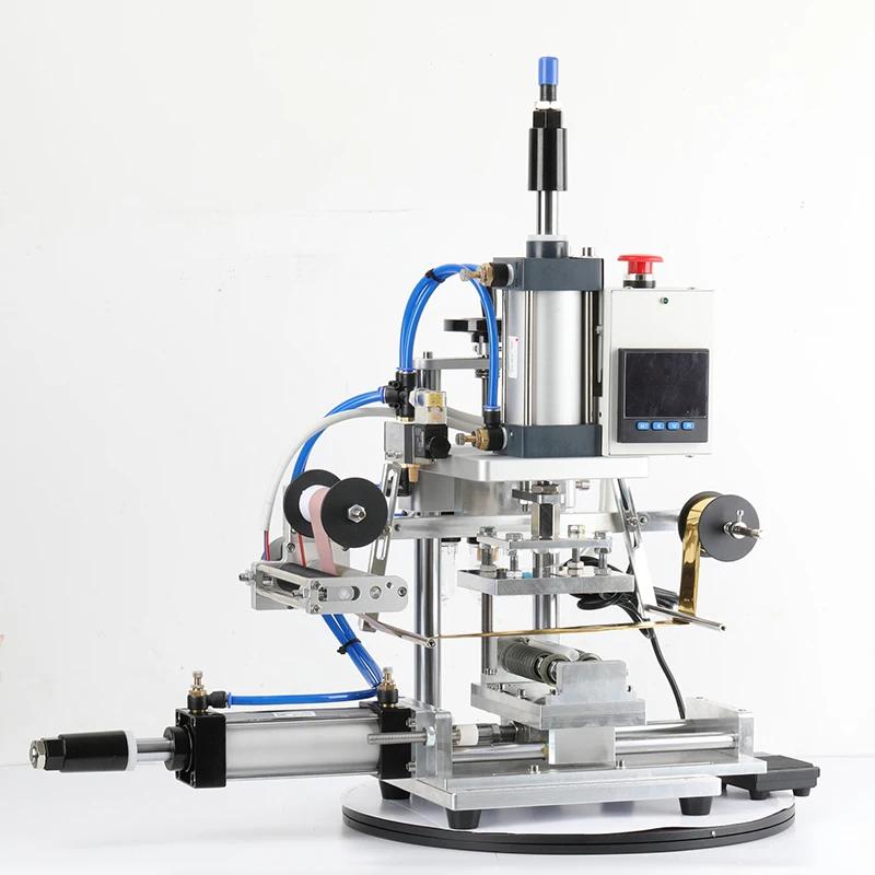 

Pneumatic Hot Stamping Machine Lipstick Cosmetic Plastic Cylinder LOGO Foil Press Wood Round Stick Pen Stamp Machine