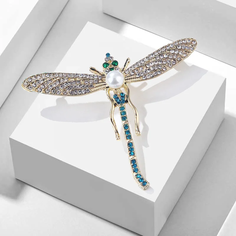 Fashion Pearl Dragonfly Brooches For Women Vintage Insect Animal Brooch Pin Jewelry