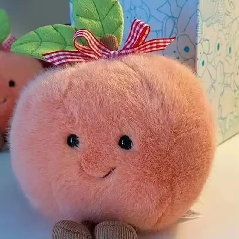 Nuevas frutas calientes melocotón con piernas muñeca Kawaii con piernas cara sonriente fruta figura Cosplay cojín sofá decoración niños regalos de cumpleaños