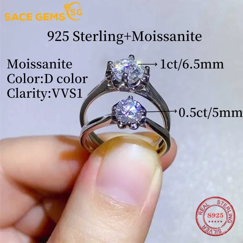 SACE permata GRA cincin Moissanite 1ct bersertifikasi D warna perak murni 925 dengan cincin emas putih 18k untuk wanita perhiasan bagus