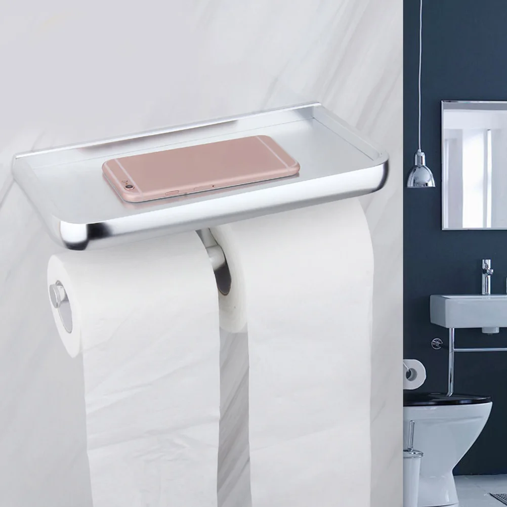 

Alumimum Paper Roll Holder Tissue Phone Organizer 26x13x11cm Light Silver Easy Install Maintain Space Saving Bathroom Home Hotel