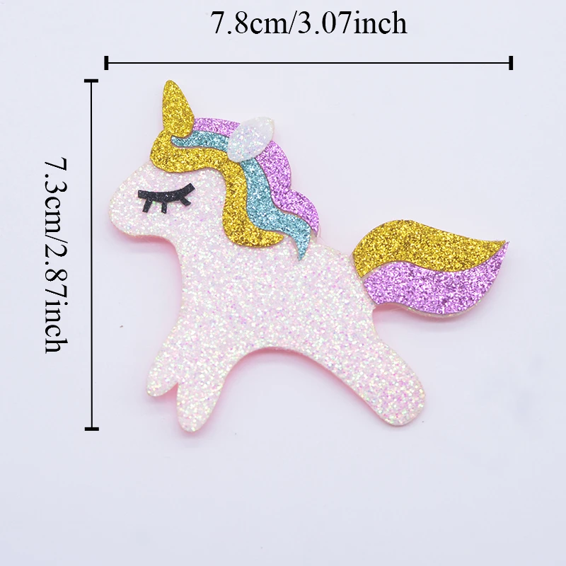 5Pcs Glitter Powders Unicorn Patches for Crafts Clothes Decor Appliques DIY Headwear Hair Clips Accessories