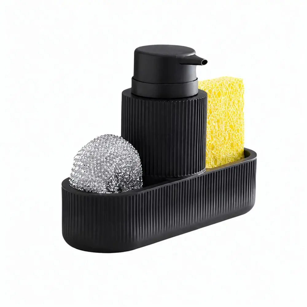 Black Kitchen Soap Dispenser With Sponge Holder Resin Sink Organizer Manual Liquid Pump Dishwashing Storage Accessory Tool
