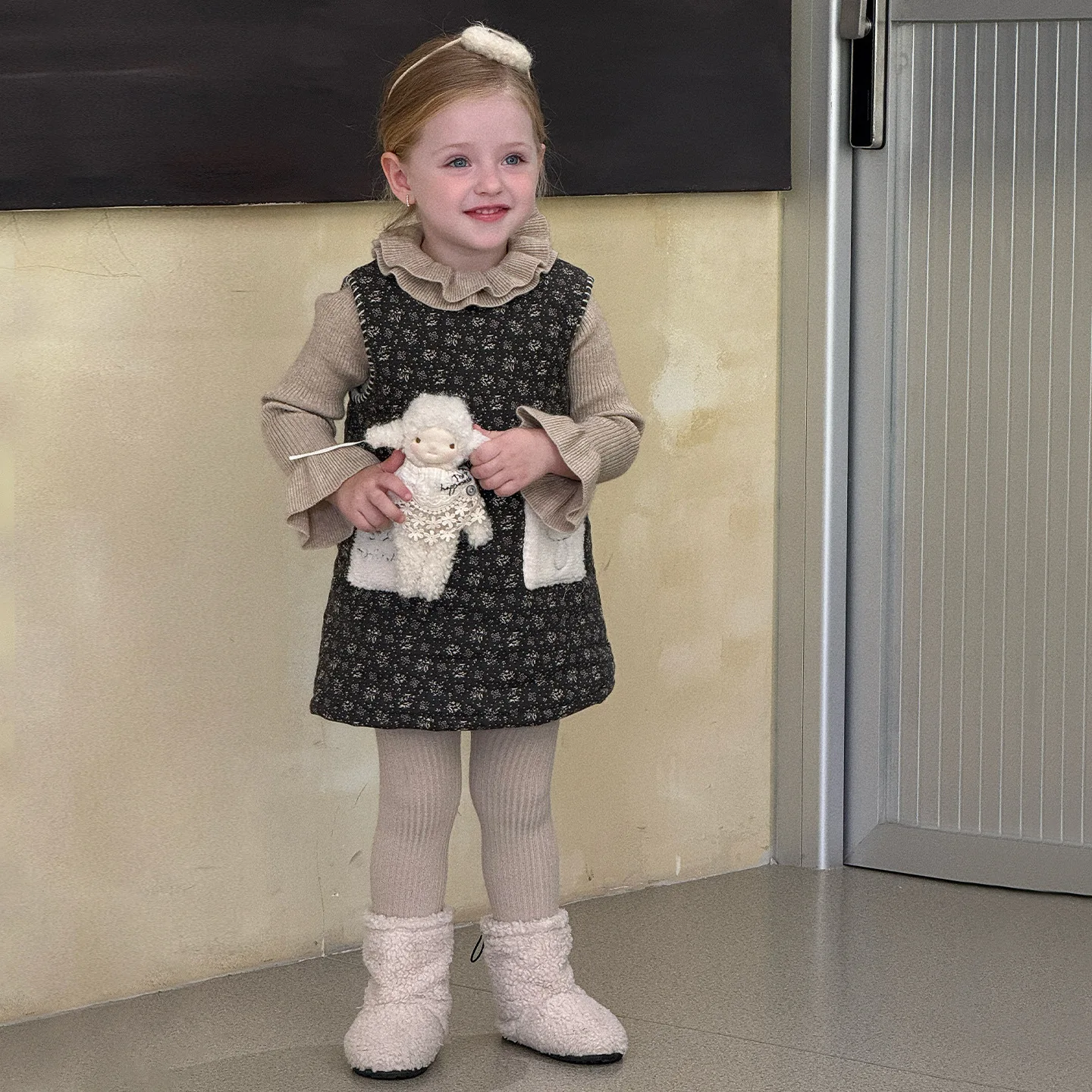 محبوك سترة قاعدة طبقة بيتر بان طوق الفتيات الأطفال شتاء جديد حلو لطيف عصري مريح لينة جميع مطابقة