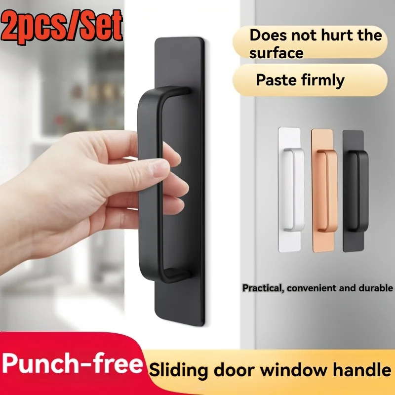 2Pcs Self-Stick Instant Cabinet Drawer Handles,Aluminum Alloy Push-pull Door Handle No Drilling for Door&Window Kitchen Closet